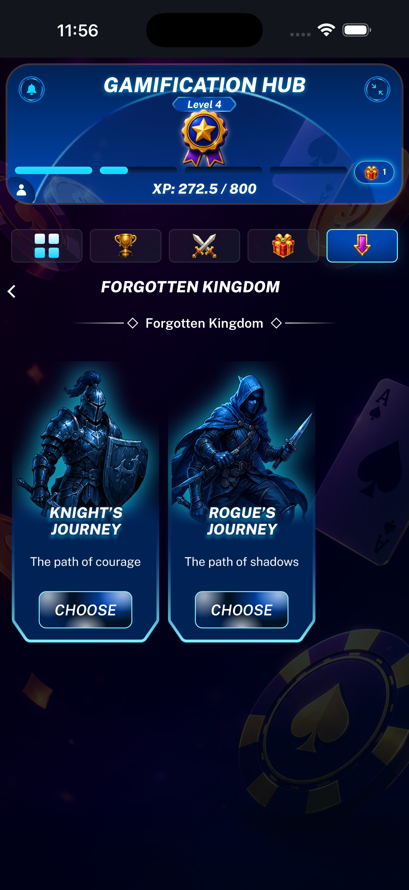 Journey path choice displayed on a mobile phone